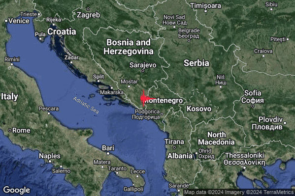 Intenso Terremoto M4.3 epicentro Montenegro [Land] alle 21:07:41 (19:07:41 UTC)