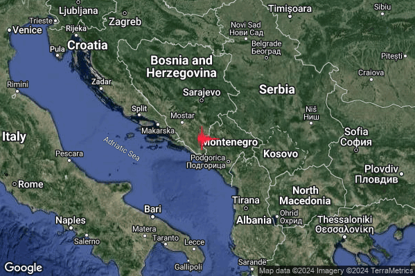 Leggero Terremoto M3.2 epicentro Montenegro [Land] alle 21:23:42 (19:23:42 UTC)