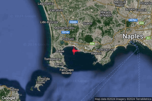 Leggero Terremoto M2.9 epicentro Campi Flegrei alle 07:14:36 (05:14:36 UTC)