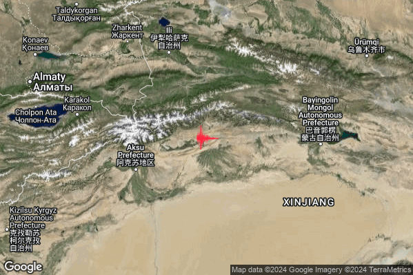 Severo Terremoto M5.6 epicentro Southern Xinjiang China [Land: China] alle 16:56:20 (14:56:20 UTC)