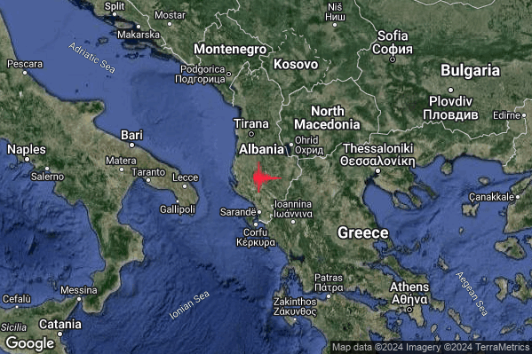 Leggero Terremoto M3.0 epicentro Albania [Land] alle 21:55:52 (19:55:52 UTC)