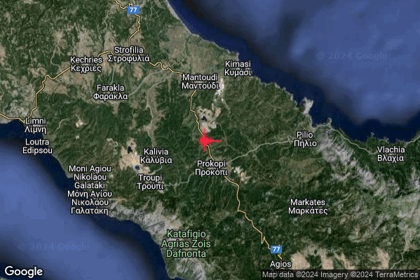 Intenso Terremoto M4.5 epicentro Greece alle 18:54:11 (16:54:11 UTC)