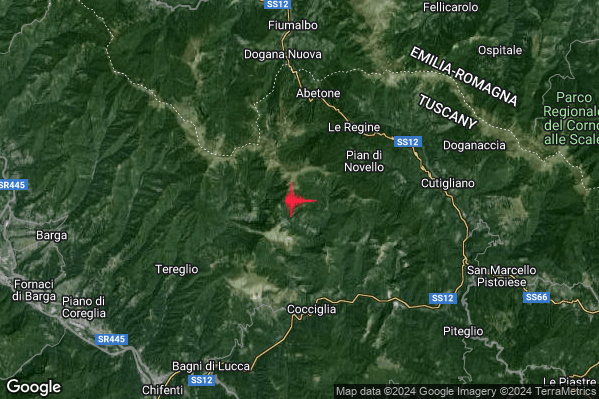Lieve Terremoto M2.1 epicentro 6 km S Abetone (PT) alle 22:34:22 (20:34:22 UTC)