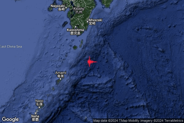 Violento Terremoto M5.8 epicentro Southeast of Ryukyu Islands Japan [Sea: Japan] alle 00:38:57 (22:38:57 UTC)