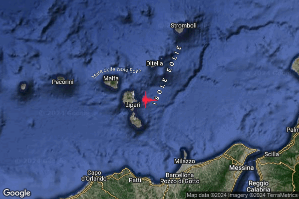 Lieve Terremoto M2.0 epicentro Isole Eolie (Messina) alle 08:00:27 (06:00:27 UTC)