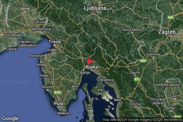 Debole Terremoto M2.4 epicentro Confine Slovenia-Croazia (SLOVENIA CROAZIA) alle 10:12:41 (08:12:41 UTC)