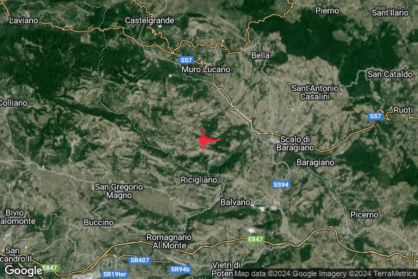 Lieve Terremoto M2.1 epicentro 3 km N Ricigliano (SA) alle 21:05:13 (19:05:13 UTC)