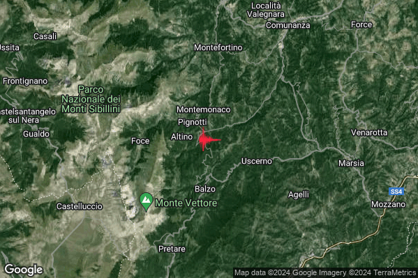 Lieve Terremoto M2.1 epicentro 3 km S Montemonaco (AP) alle 10:19:01 (08:19:01 UTC)