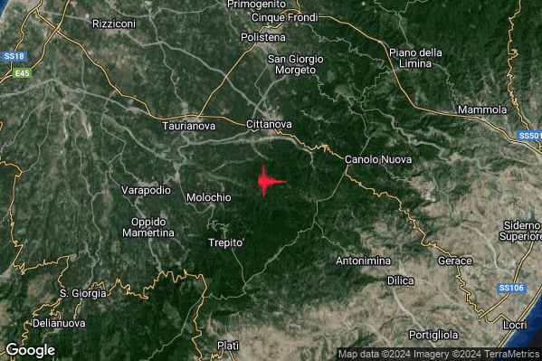 Moderato Terremoto M3.5 epicentro 4 km S Cittanova (RC) alle 02:11:07 (00:11:07 UTC)