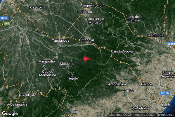 Lieve Terremoto M2.2 epicentro 4 km S Cittanova (RC) alle 03:49:37 (01:49:37 UTC)