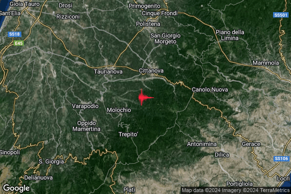 Lieve Terremoto M2.0 epicentro 4 km S Cittanova (RC) alle 06:58:54 (04:58:54 UTC)