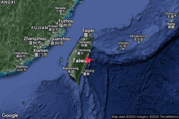 Violento Terremoto M5.7 epicentro Taiwan [Sea] alle 12:50:33 (10:50:33 UTC)