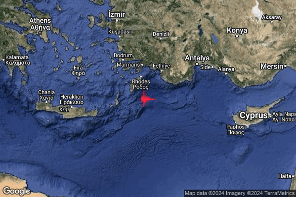 Intenso Terremoto M4.6 epicentro Greece [Sea] alle 21:26:30 (19:26:30 UTC)