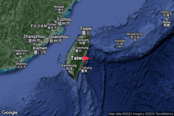 Violento Terremoto M5.8 epicentro Taiwan [Sea] alle 22:49:58 (20:49:58 UTC)