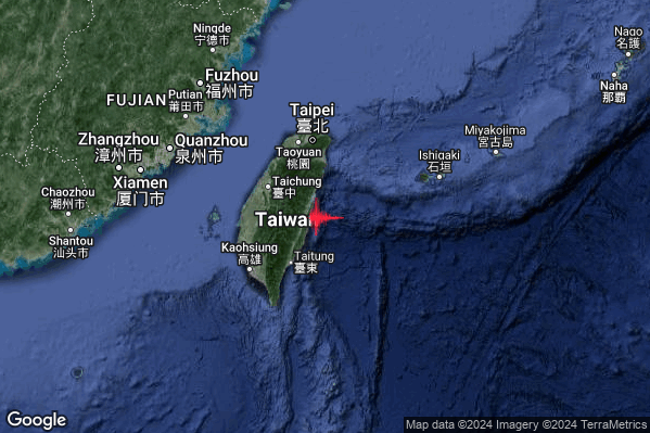 Violento Terremoto M6.0 epicentro Taiwan [Sea] alle 02:04:08 (00:04:08 UTC)