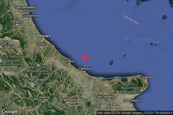Debole Terremoto M2.6 epicentro Costa Molisana (Campobasso) alle 16:22:08 (14:22:08 UTC)
