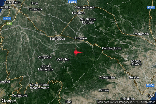 Debole Terremoto M2.4 epicentro 4 km S Cittanova (RC) alle 04:02:10 (02:02:10 UTC)
