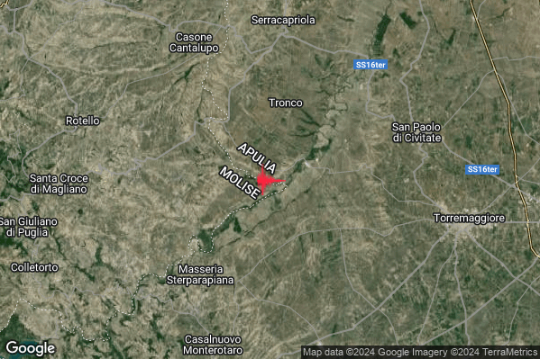 Lieve Terremoto M2.0 epicentro 10 km W San Paolo di Civitate (FG) alle 15:22:28 (13:22:28 UTC)