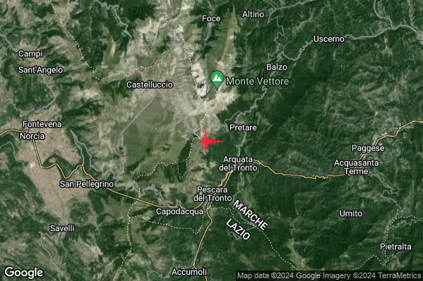 Debole Terremoto M2.6 epicentro 3 km NW Arquata del Tronto (AP) alle 18:11:42 (16:11:42 UTC)