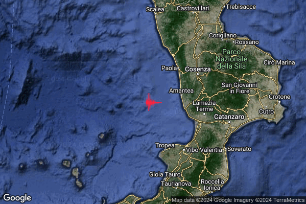 Lieve Terremoto M2.2 epicentro Costa Calabra nord-occidentale (Cosenza) alle 20:10:16 (18:10:16 UTC)