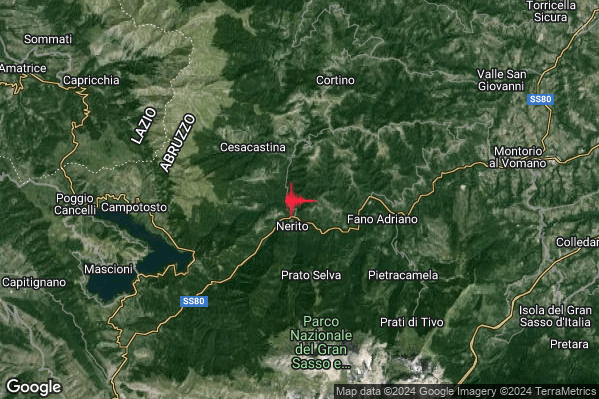 Debole Terremoto M2.3 epicentro 1 km N Crognaleto (TE) alle 22:19:08 (20:19:08 UTC)