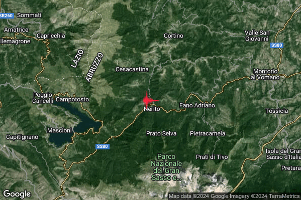 Lieve Terremoto M2.1 epicentro 1 km NW Crognaleto (TE) alle 22:38:59 (20:38:59 UTC)