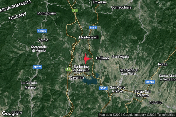 Lieve Terremoto M2.0 epicentro 2 km NE Barberino di Mugello (FI) alle 00:49:18 (22:49:18 UTC)