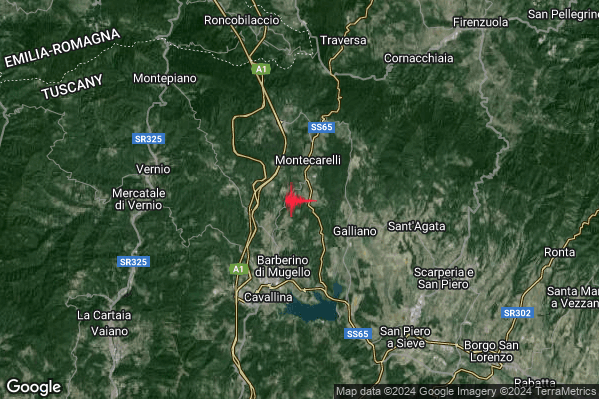 Lieve Terremoto M2.1 epicentro 4 km NE Barberino di Mugello (FI) alle 01:17:39 (23:17:39 UTC)