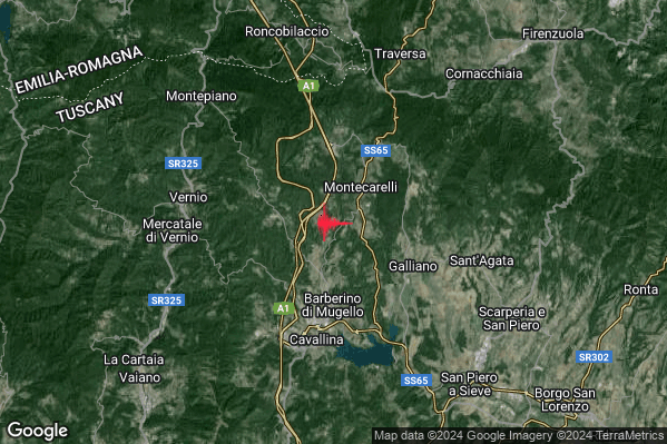 Lieve Terremoto M2.2 epicentro 4 km N Barberino di Mugello (FI) alle 07:32:13 (05:32:13 UTC)