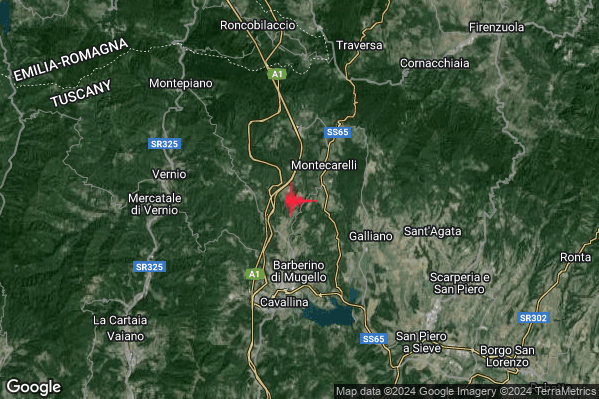 Lieve Terremoto M2.1 epicentro 4 km N Barberino di Mugello (FI) alle 12:55:09 (10:55:09 UTC)