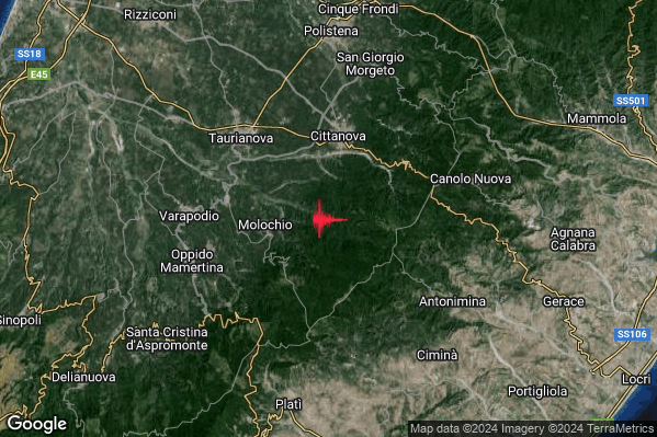 Lieve Terremoto M2.2 epicentro 3 km E Molochio (RC) alle 22:46:53 (20:46:53 UTC)