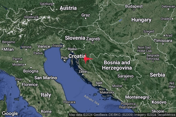 Intenso Terremoto M4.6 epicentro Croatia [Land] alle 05:38:47 (03:38:47 UTC)