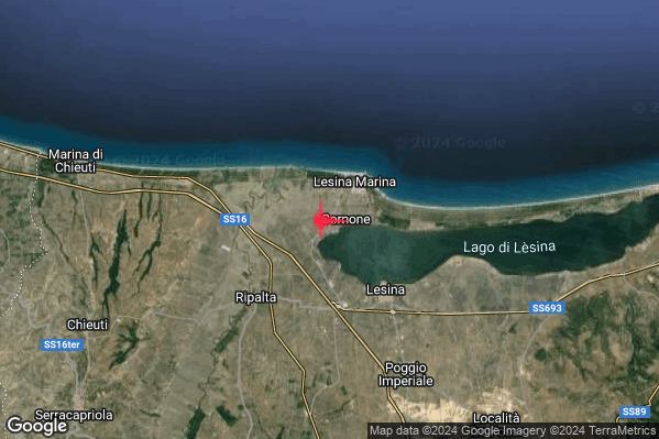 Terremoto 00:10:00 M2.6 epicentro “5 km NW Lesina (FG)” Terremoto 00:10:00 M2.6 epicentro “5 km NW Lesina (FG)”