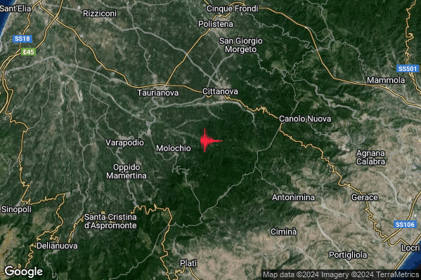 Lieve Terremoto M2.0 epicentro 3 km E Molochio (RC) alle 13:43:38 (11:43:38 UTC)