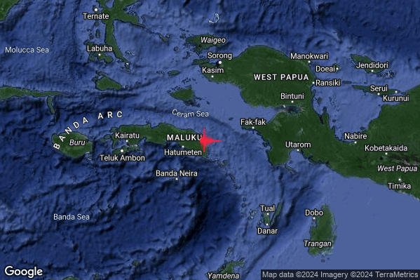 Violento Terremoto M6.1 epicentro Seram Indonesia [Sea: Indonesia] alle 20:33:12 (18:33:12 UTC)