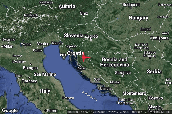 Leggero Terremoto M3.2 epicentro Croatia [Land] alle 23:16:42 (21:16:42 UTC)