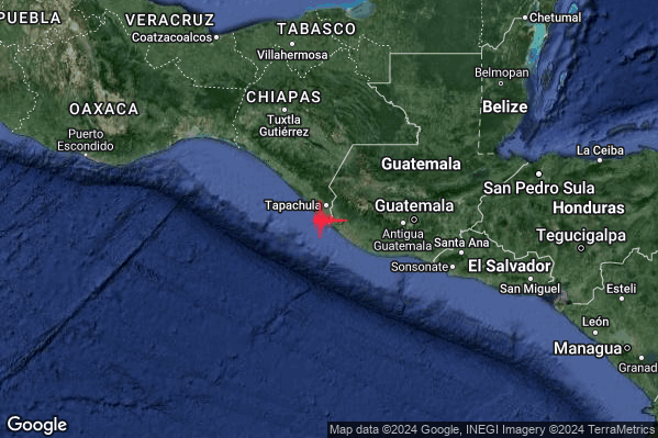 Violento Terremoto M6.2 epicentro Near coast of Chiapas Mexico [Land: Mexico] alle 13:39:16 (11:39:16 UTC)