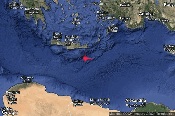 Intenso Terremoto M4.6 epicentro Crete Greece [Sea: Greece] alle 14:42:42 (12:42:42 UTC)