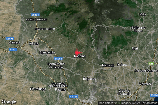 Lieve Terremoto M2.1 epicentro 2 km NE Ragalna (CT) alle 18:30:16 (16:30:16 UTC)