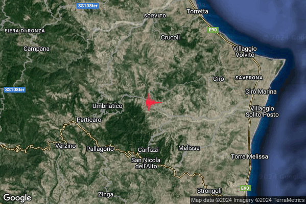 Lieve Terremoto M2.2 epicentro 5 km E Umbriatico (KR) alle 10:29:03 (08:29:03 UTC)