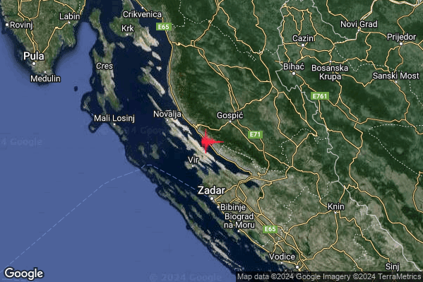 Debole Terremoto M2.7 epicentro Costa Croata Settentrionale (CROAZIA) alle 10:57:28 (08:57:28 UTC)