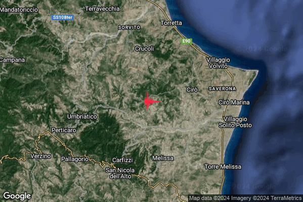 Distinto Terremoto M4.0 epicentro 4 km W Ciro (KR) alle 19:35:26 (17:35:26 UTC)