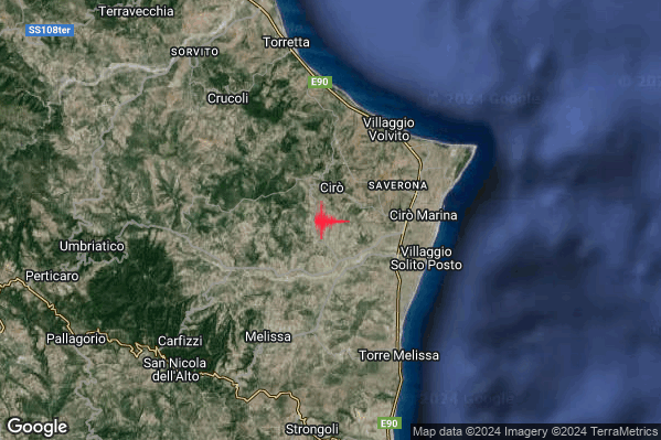 Lieve Terremoto M2.2 epicentro 2 km S Ciro (KR) alle 20:54:48 (18:54:48 UTC)