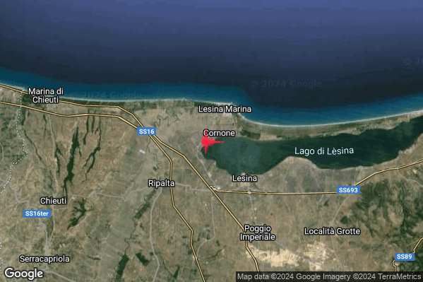 Lieve Terremoto M2.0 epicentro 4 km NW Lesina (FG) alle 02:11:23 (00:11:23 UTC)