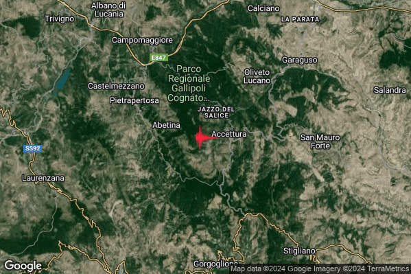 Debole Terremoto M2.3 epicentro 2 km W Accettura (MT) alle 15:29:01 (13:29:01 UTC)