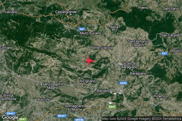 Leggero Terremoto M3.0 epicentro 4 km N Ricigliano (SA) alle 17:06:54 (15:06:54 UTC)