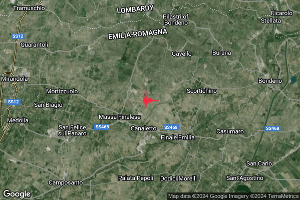 Lieve Terremoto M2.1 epicentro 5 km NW Finale Emilia (MO) alle 13:05:39 (11:05:39 UTC)