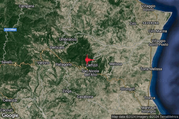 Lieve Terremoto M2.0 epicentro 1 km NW Carfizzi (KR) alle 16:29:49 (14:29:49 UTC)