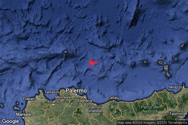 Lieve Terremoto M2.2 epicentro Tirreno Meridionale (MARE) alle 17:33:30 (15:33:30 UTC)