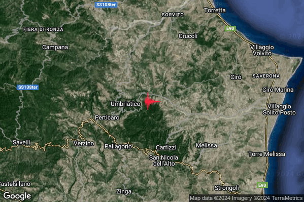 Debole Terremoto M2.3 epicentro 3 km E Umbriatico (KR) alle 19:58:06 (17:58:06 UTC)